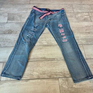 Brooklyn Xpress Jeans Men's 40x34 Baggy Hip Hop American Flag Destroyed Belt Y2K